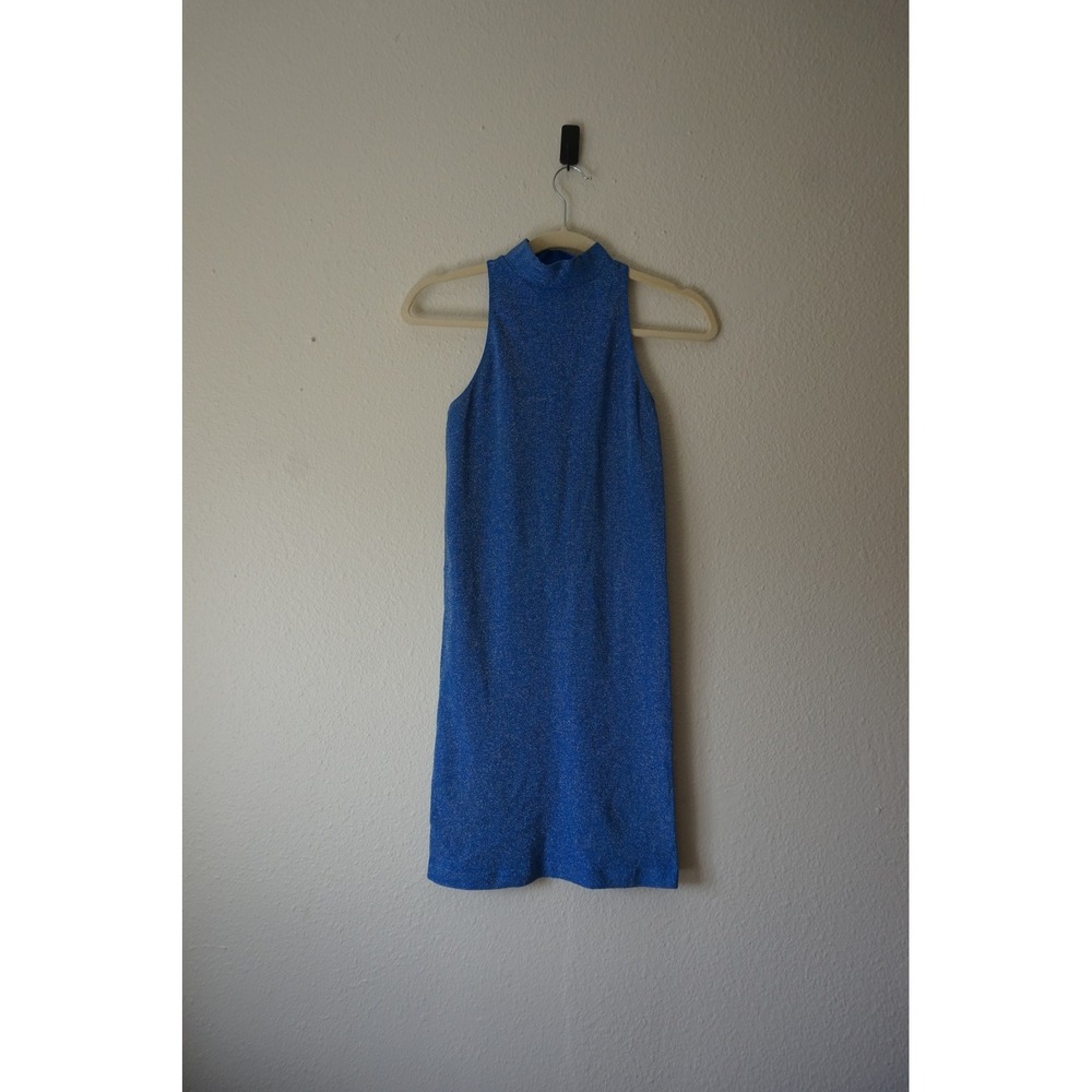 Bebe Y2K festival Bodycon Dress Glitter Knit Racerback‎ Princess Blue size M/L